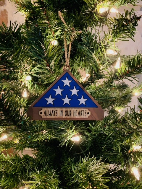 Folded Flag Christmas Ornament "Always in Our Hearts"