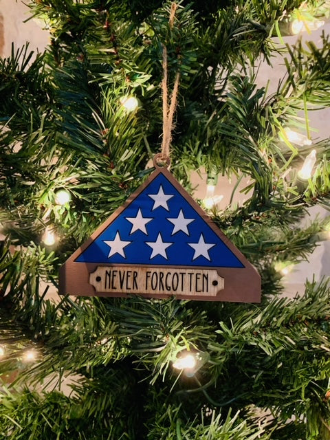 Folded Flag Christmas Ornament "Never Forgotten"